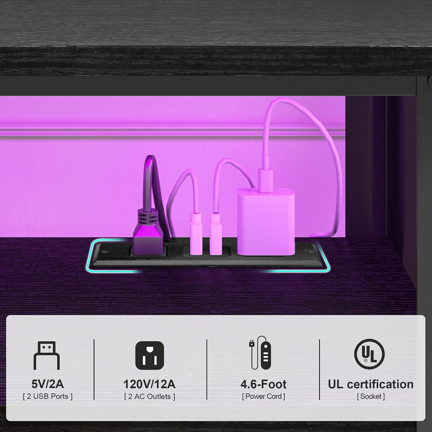 Black RGB Power Industrial TV Stand