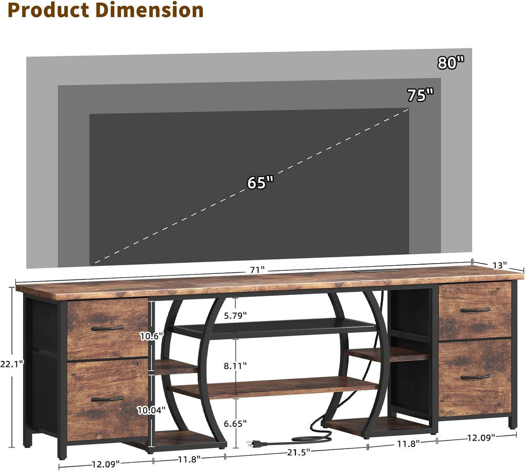 Rustic Brown LED Power Media TV Console