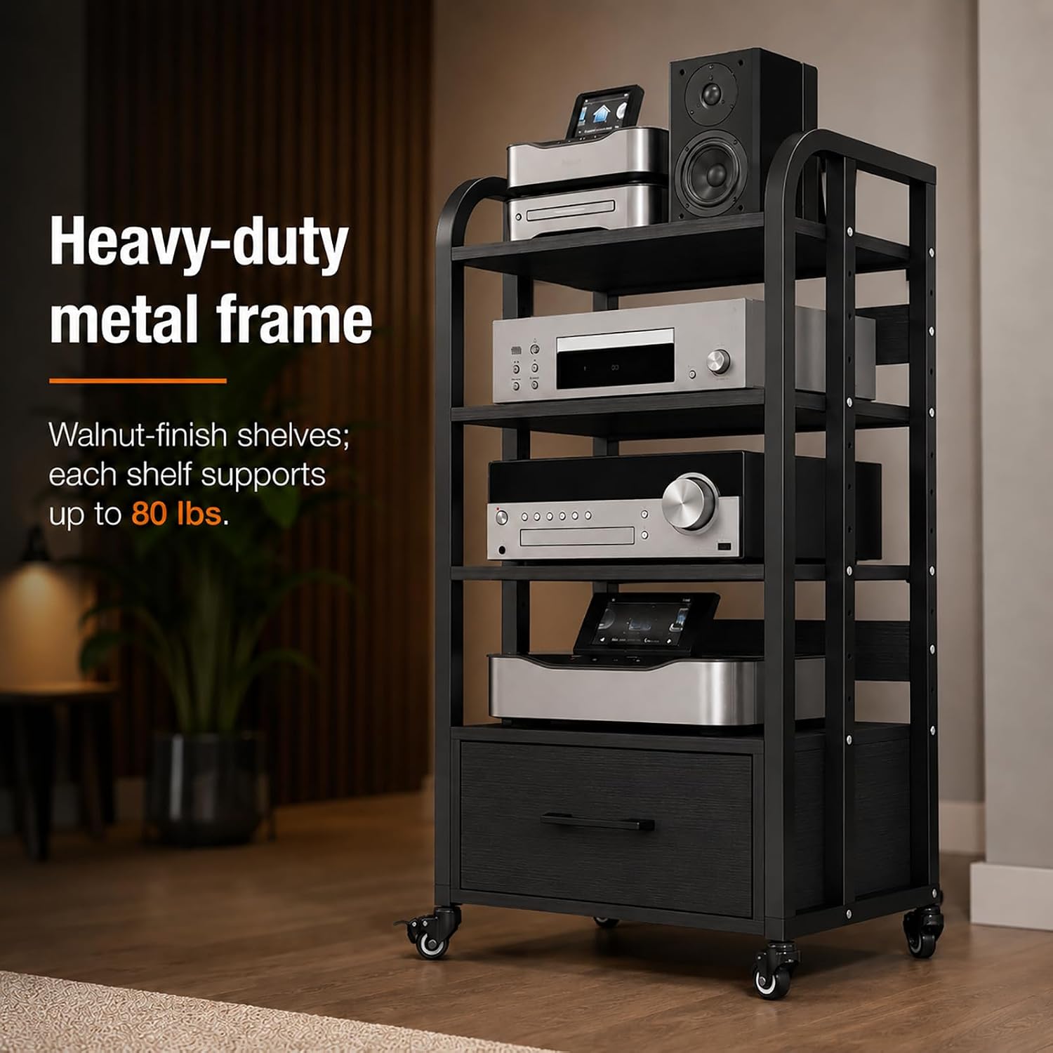 Wheeled Drawer 4-Tier AV Audio Rack