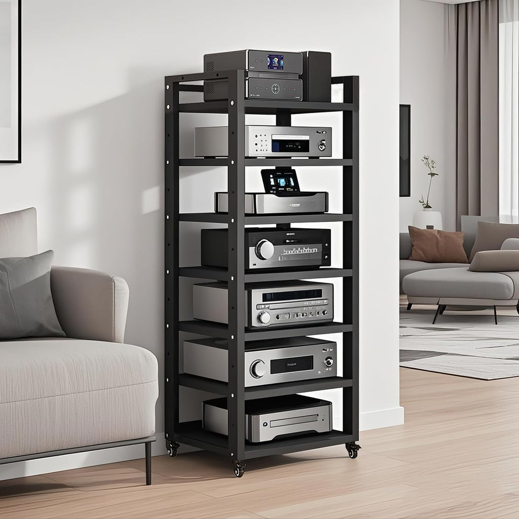 Wheeled Adjustable 7-Tier AV Media Rack