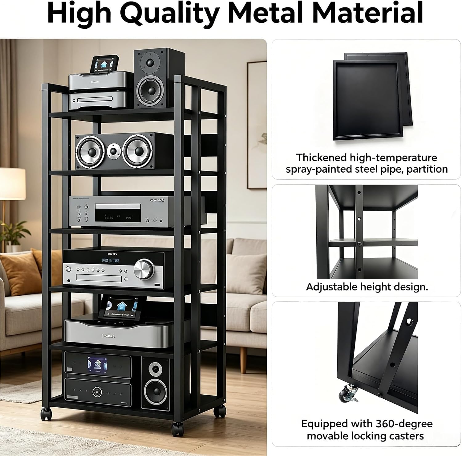 Wheeled Adjustable 6-Tier AV Media Stand