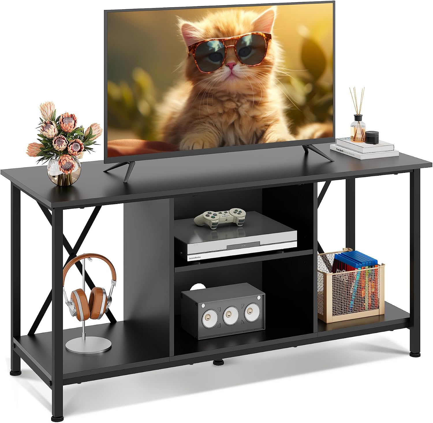 Black Compact Adjustable Industrial TV Stand