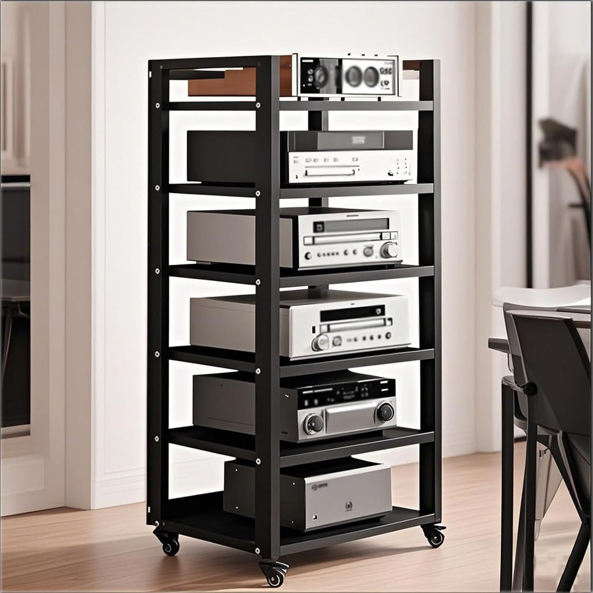 Black 6-Tier Adjustable Audio Rack Tower