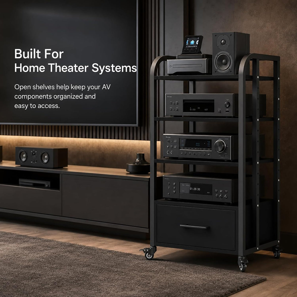 Wheeled Drawer 4-Tier AV Audio Rack