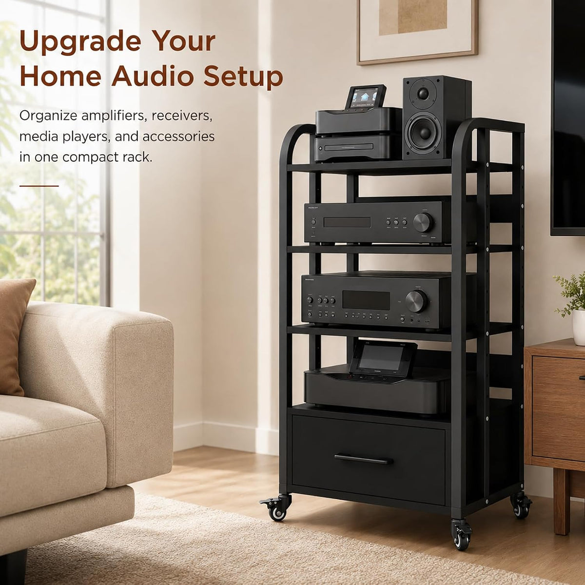Wheeled Drawer 4-Tier AV Audio Rack