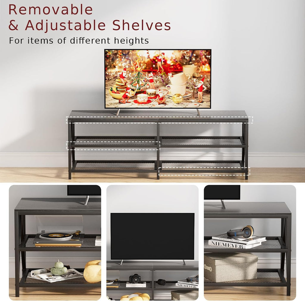 Black 3-Tier Industrial TV Console Stand