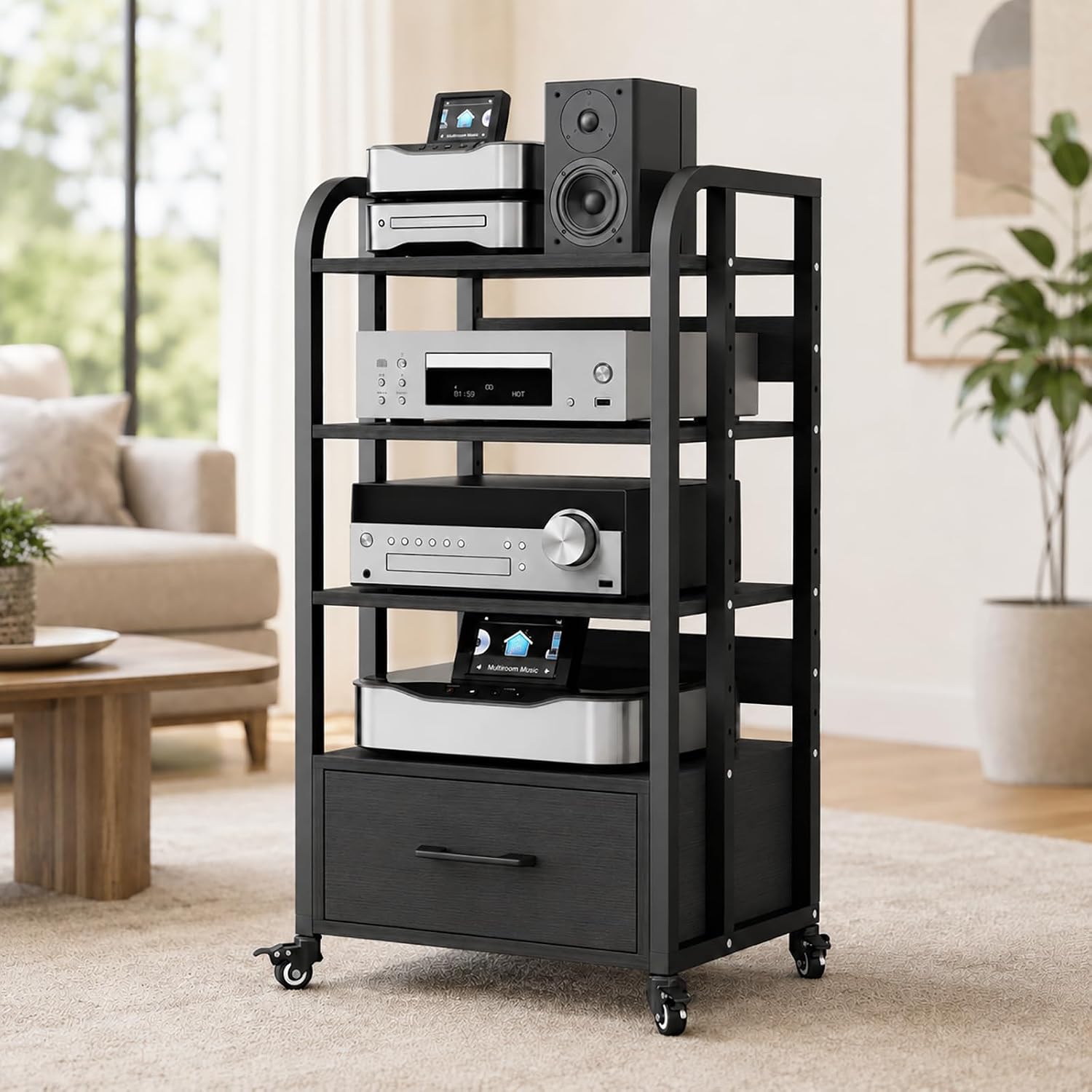 Wheeled Drawer 4-Tier AV Audio Rack