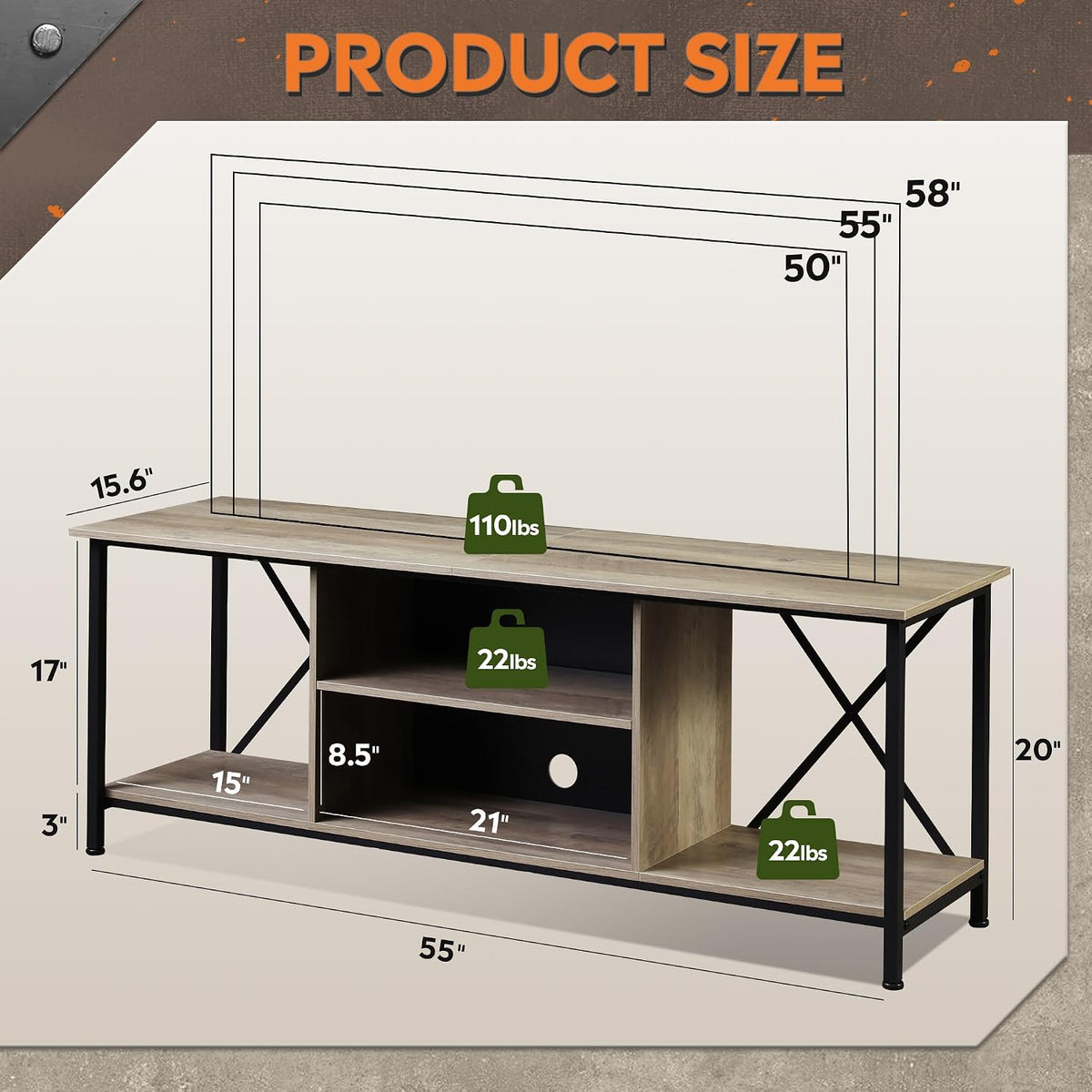 Grey Adjustable Industrial Media TV Stand