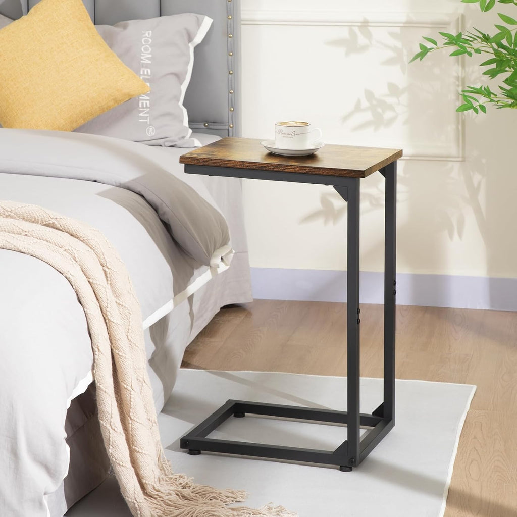 Rustic Brown Slidable C-Shape Side Tables