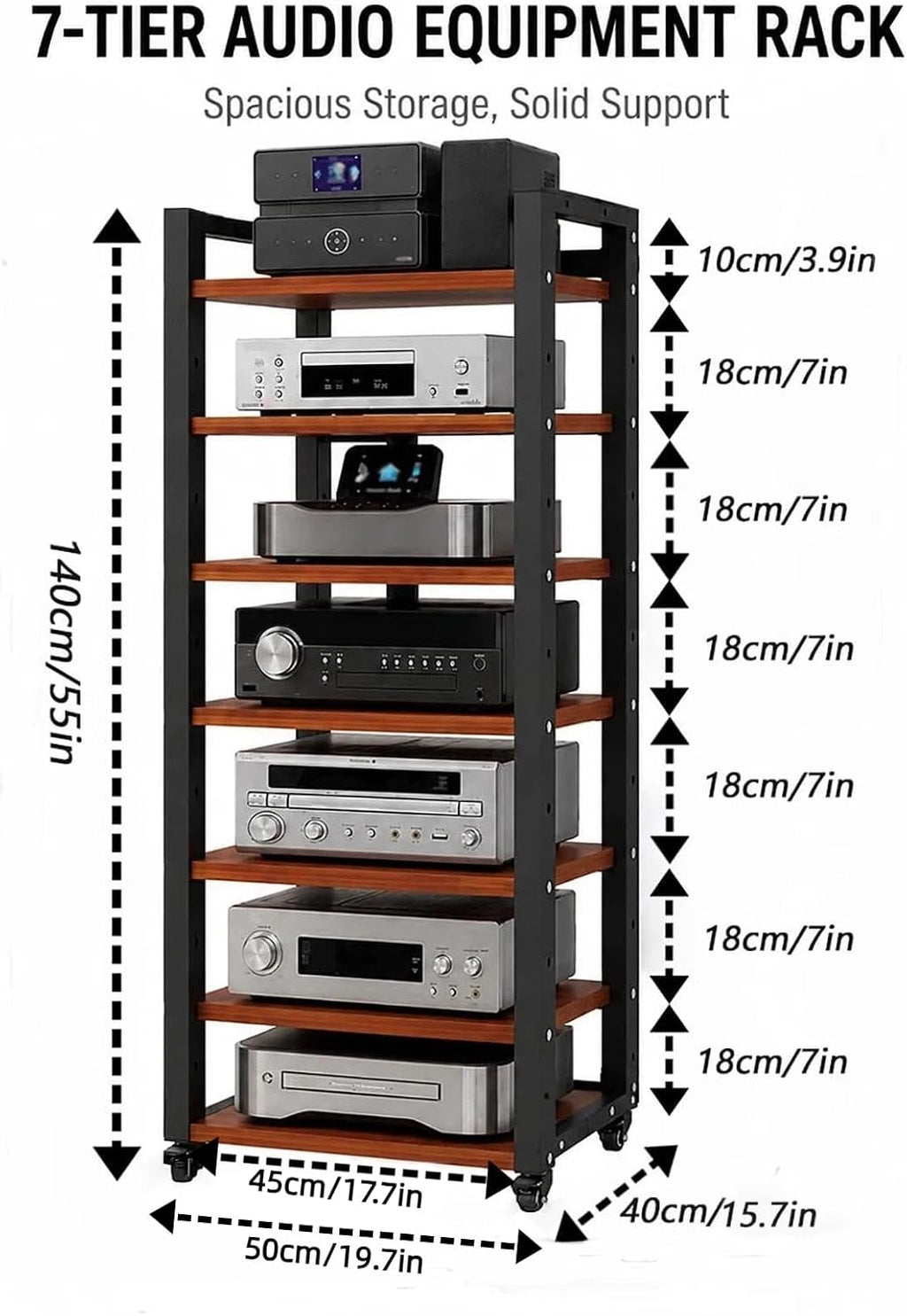 Wheeled Adjustable 7-Tier Audio Rack