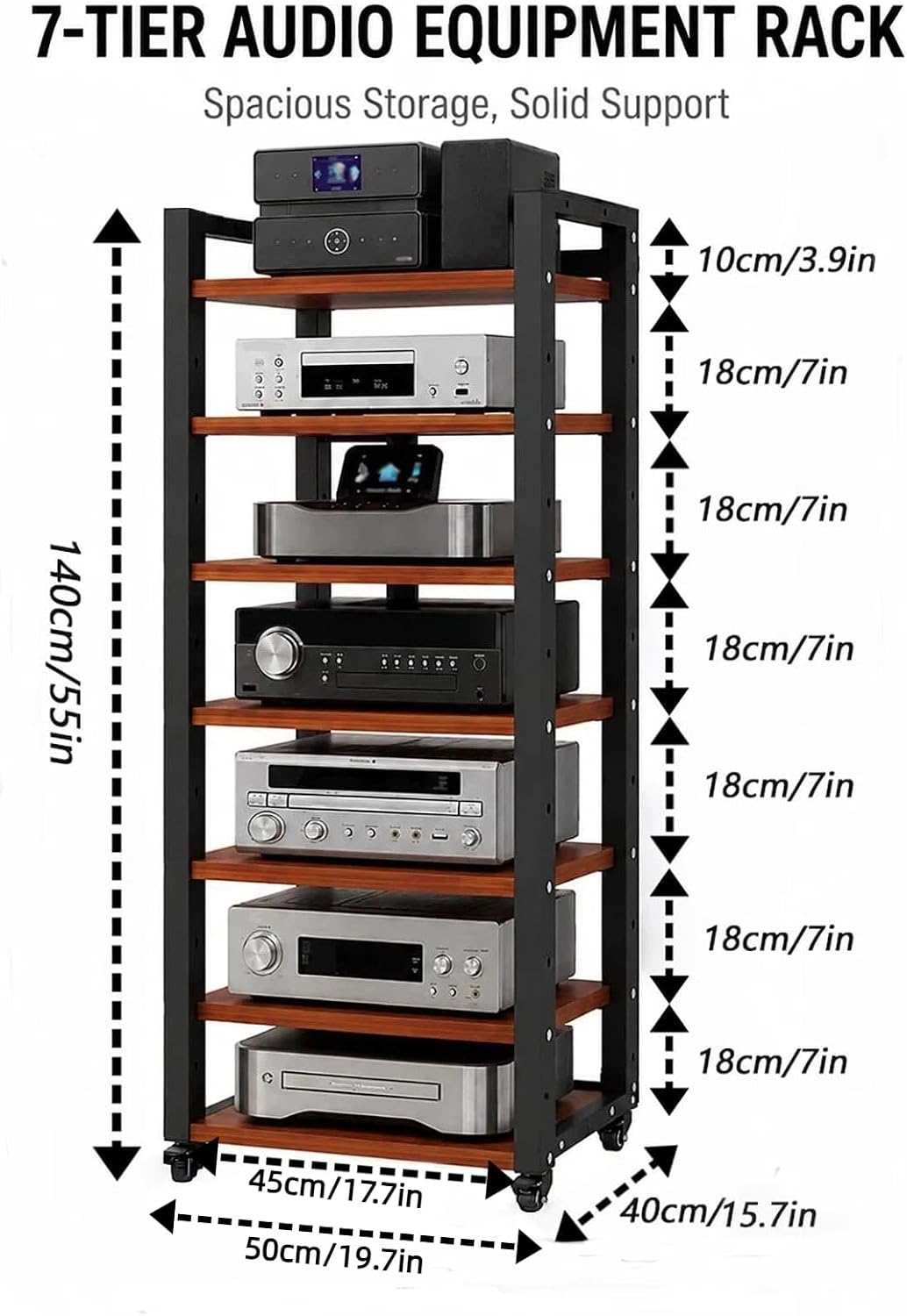 Wheeled Adjustable 7-Tier Audio Rack