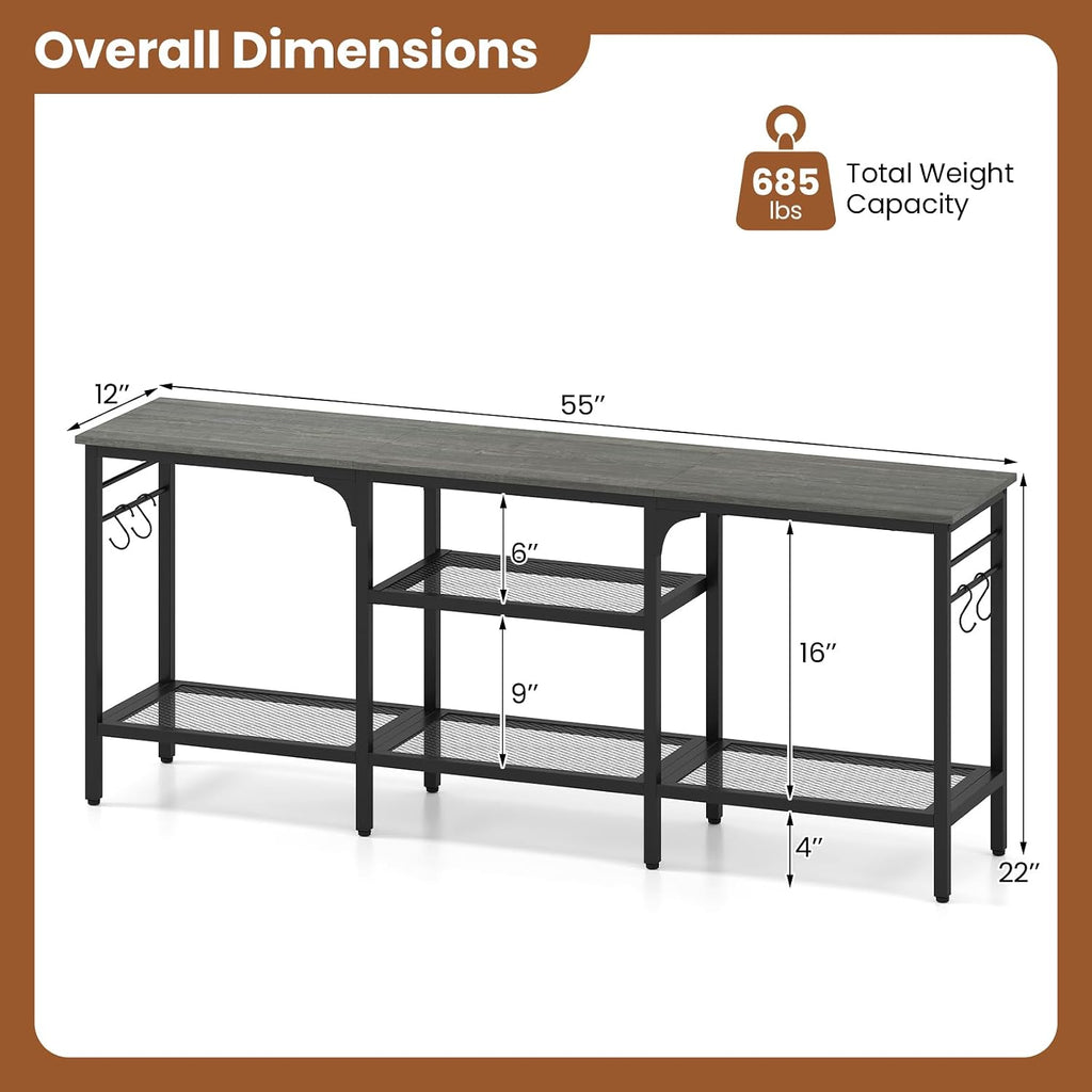 Oak 3-Tier Industrial TV Console Stand