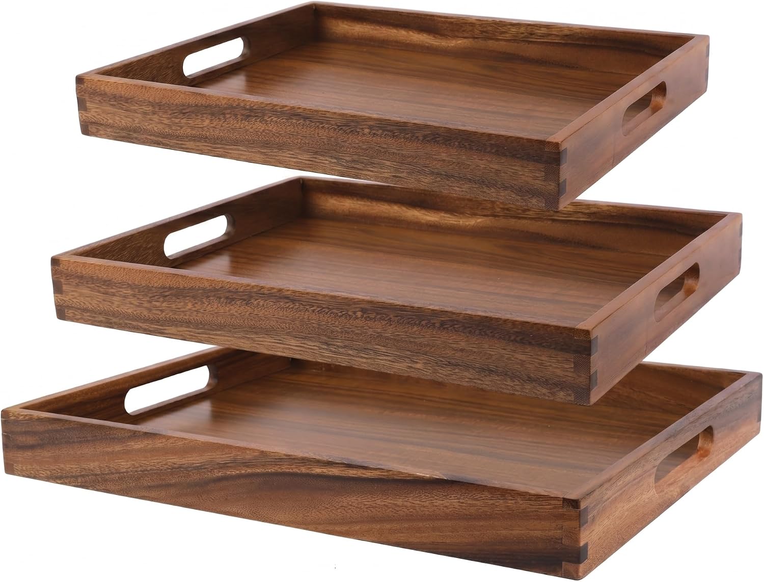 Stackable Acacia Wood Decor Serving Trays