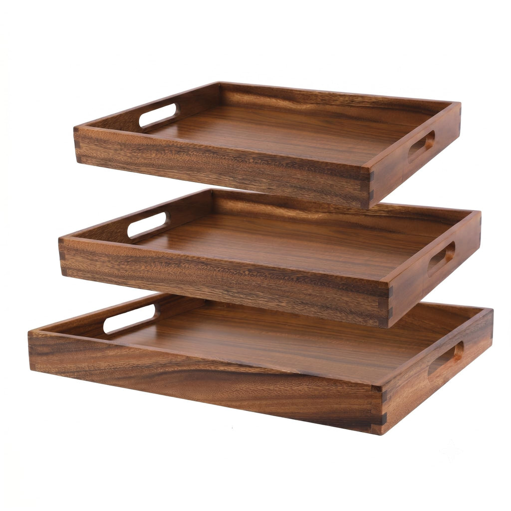Stackable Acacia Wood Decor Serving Trays