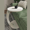 White Wheeled Round C-Shaped Side Table