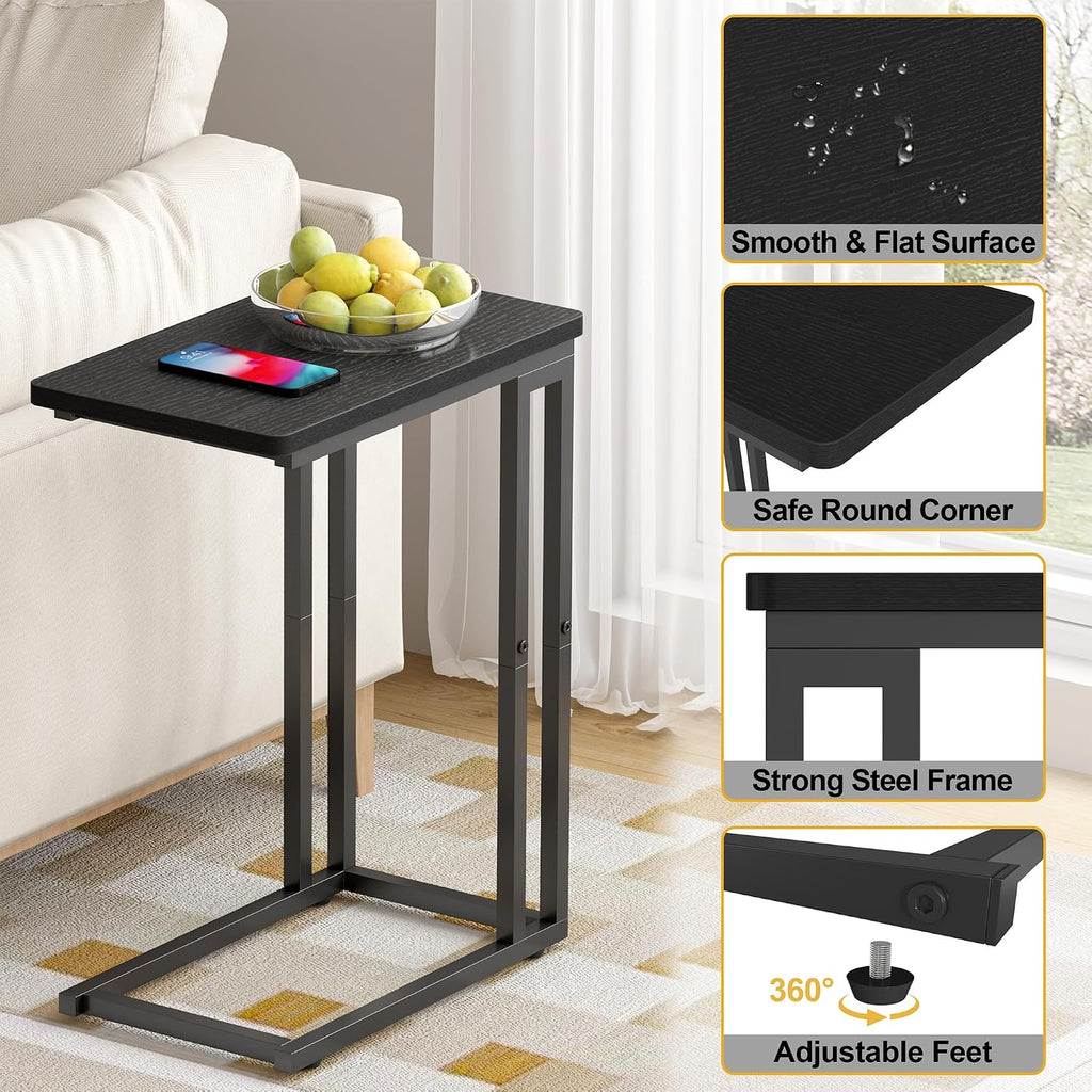 Black Oak Slidable C-Shaped Side Table