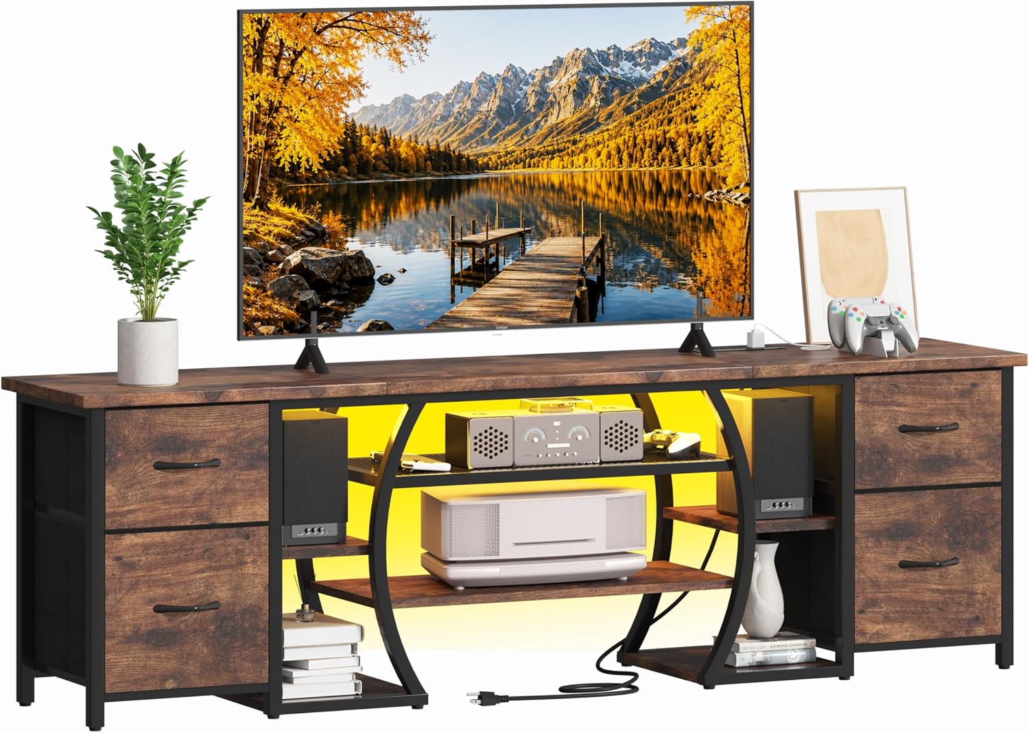 Rustic Brown LED Power Media TV Console