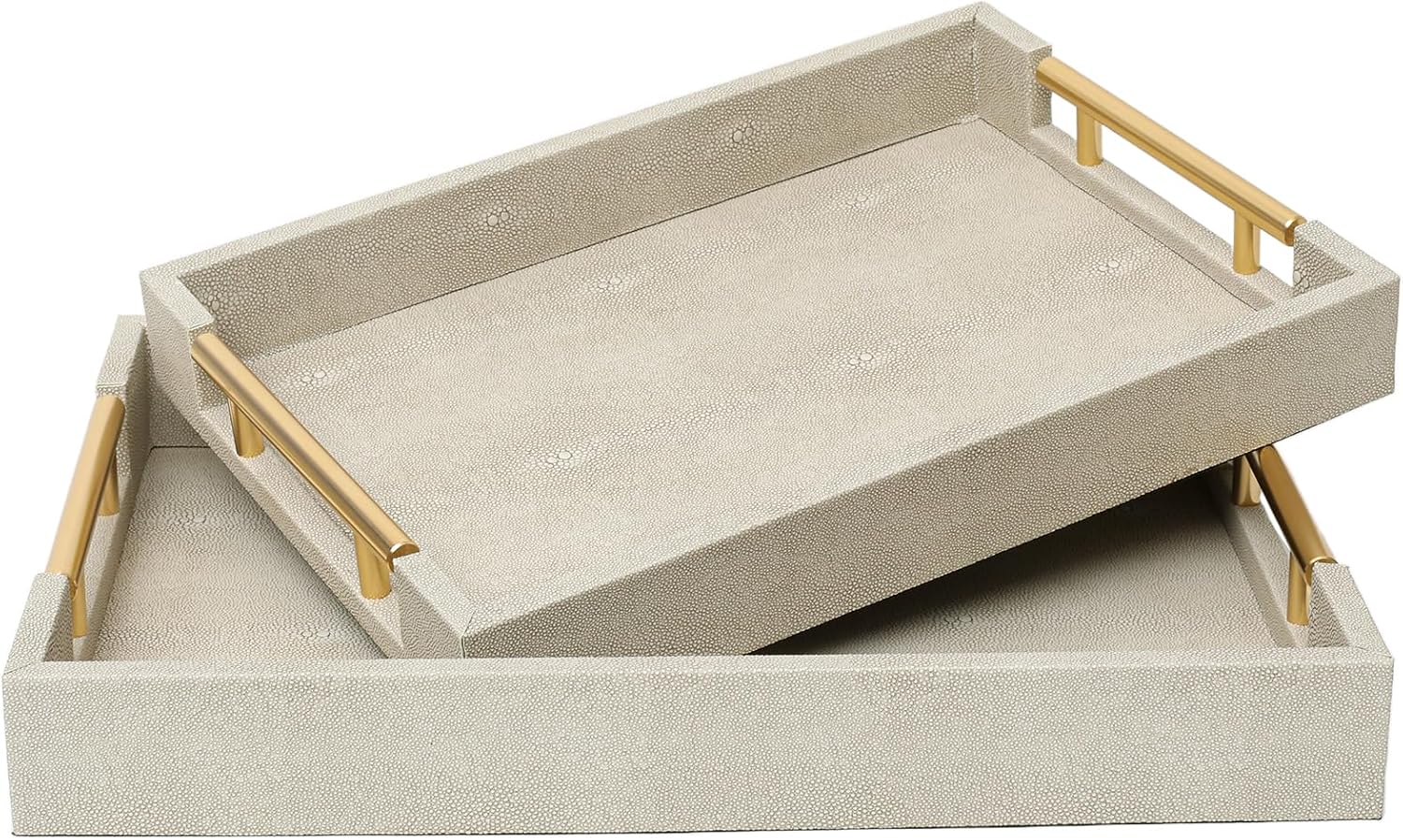 Ivory PU Gold Handle Decor Serving Trays