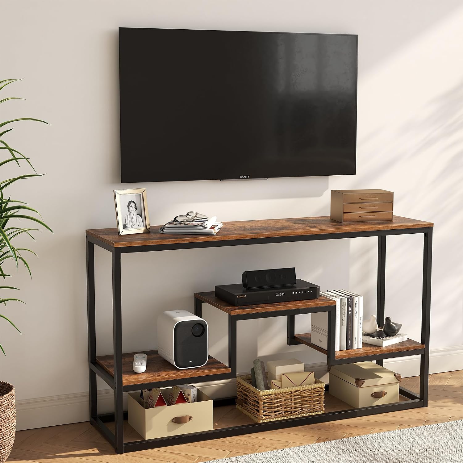 Black 3-Tier Industrial TV Console Stand