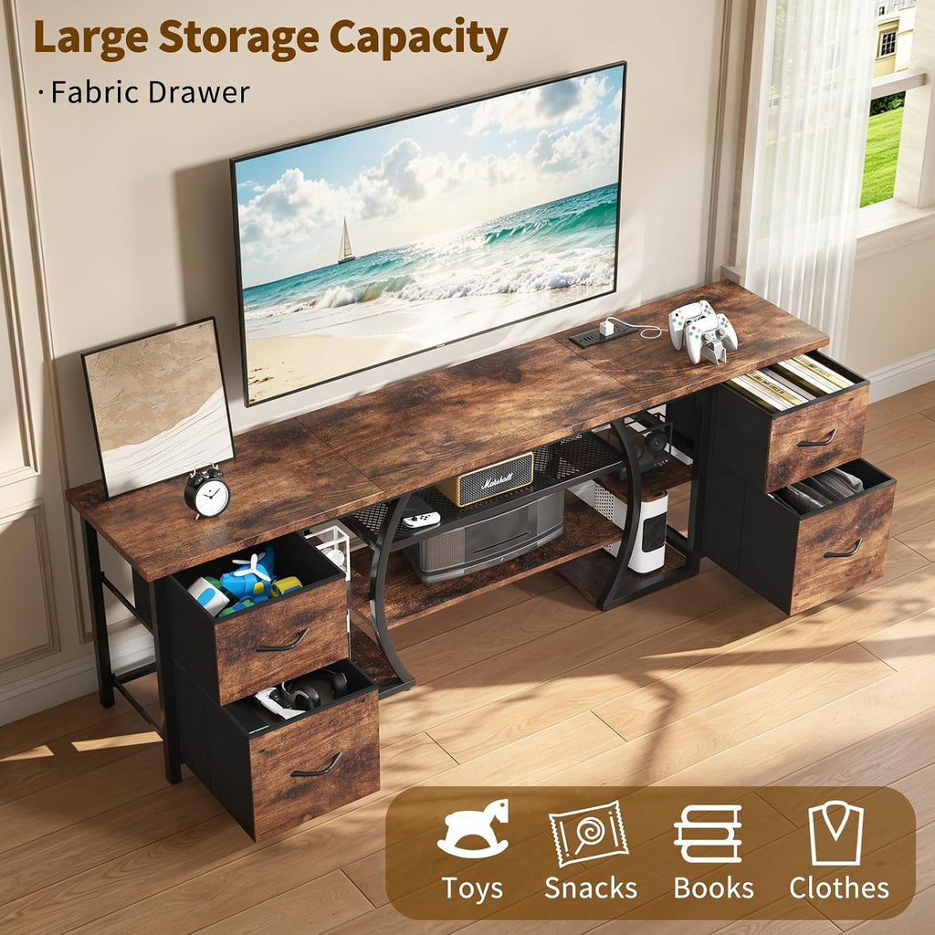 Rustic Brown LED Power Media TV Console