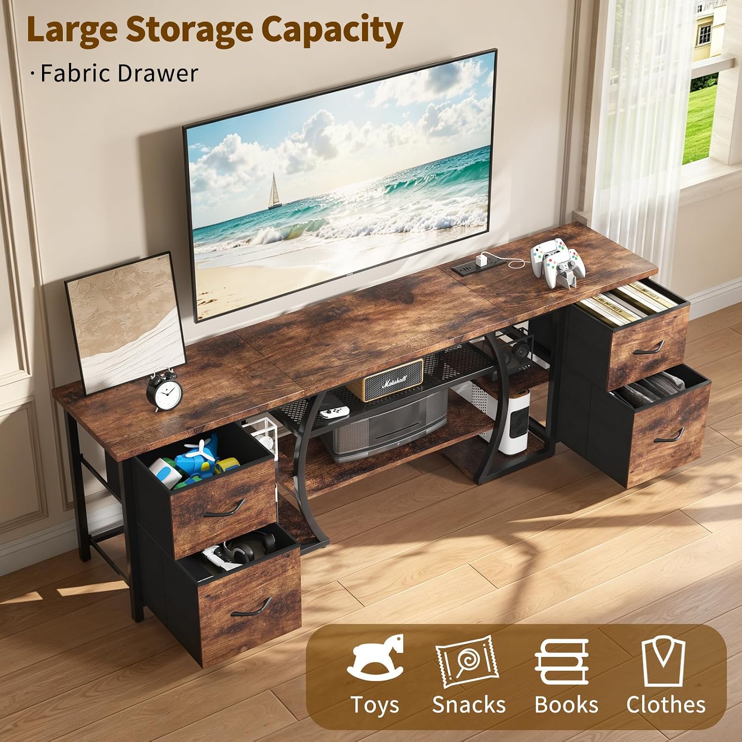 Rustic Brown LED Power Media TV Console
