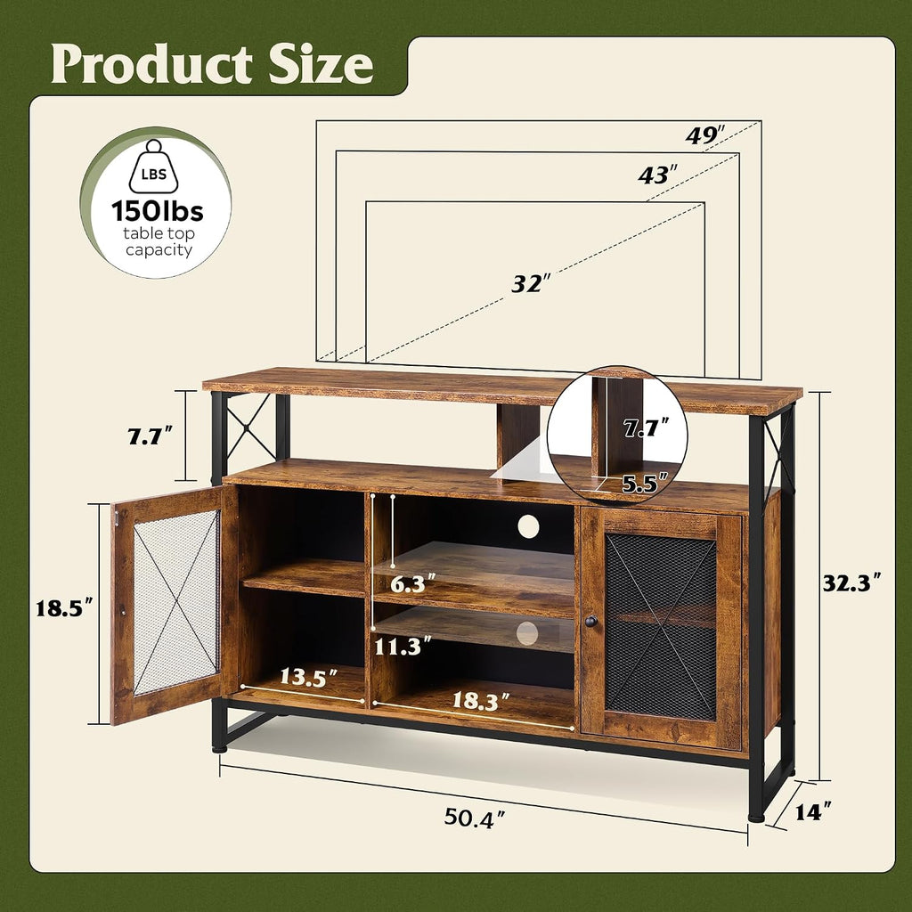 Rustic Brown Farmhouse Tall TV Console