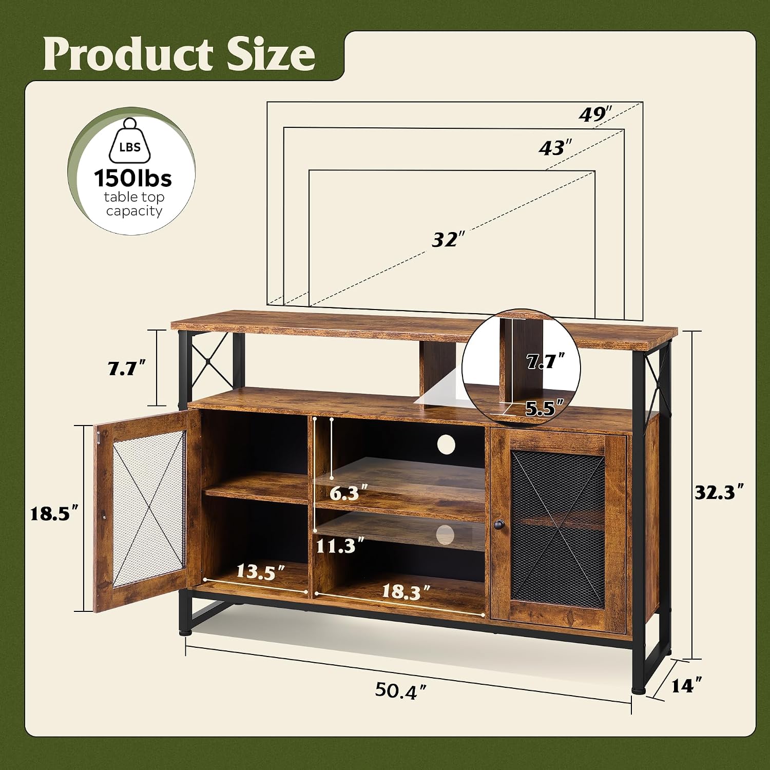 Rustic Brown Farmhouse Tall TV Console