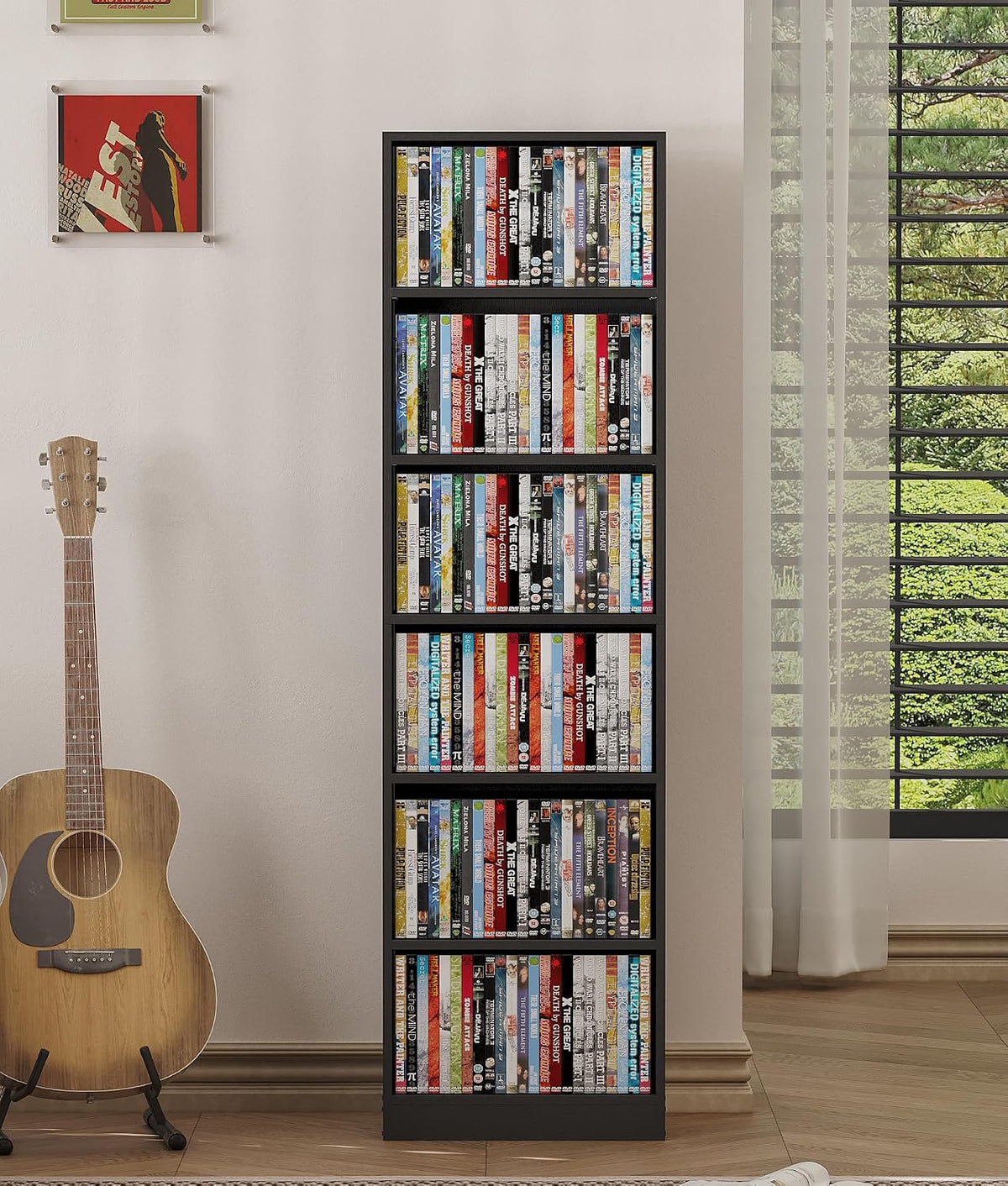 Black Adjustable 6-Tier DVD Media Shelf
