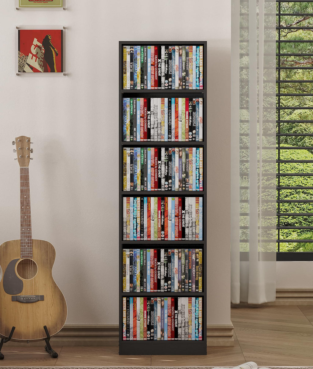 Black Adjustable 6-Tier DVD Media Shelf