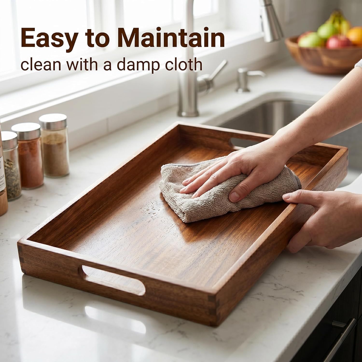 Stackable Acacia Wood Decor Serving Trays