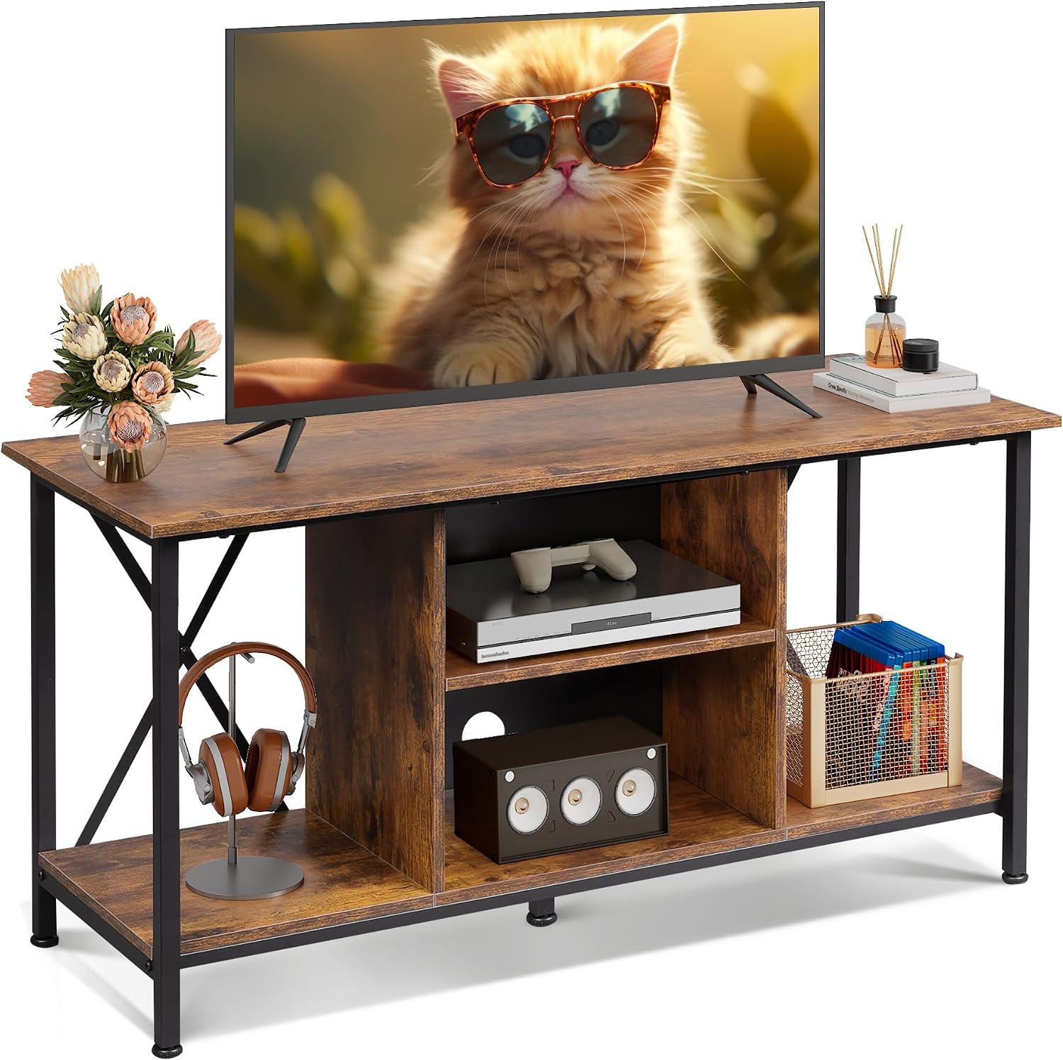 Rustic Brown Compact Industrial TV Stand