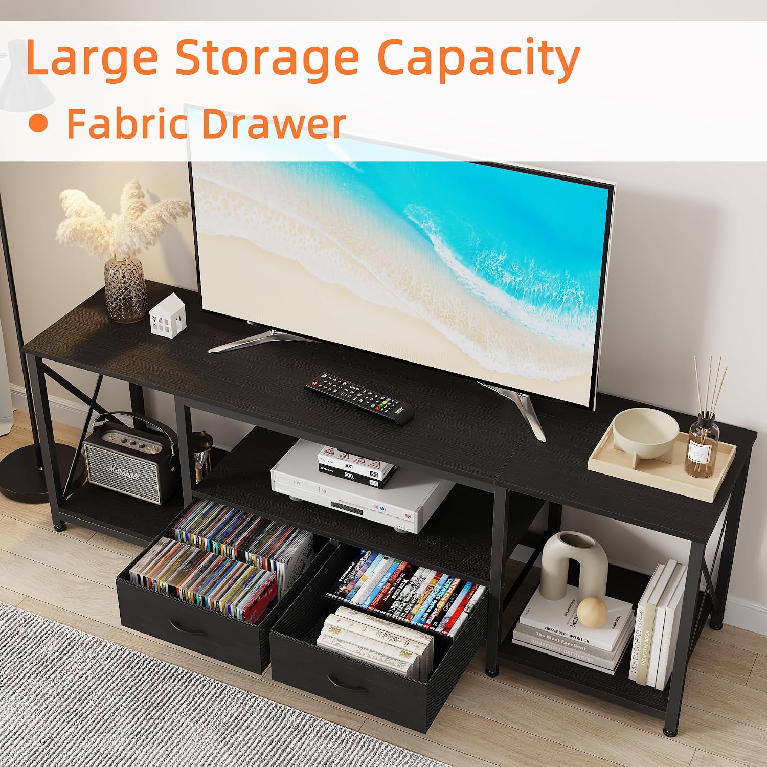 Black Industrial Fabric Drawer TV Stand