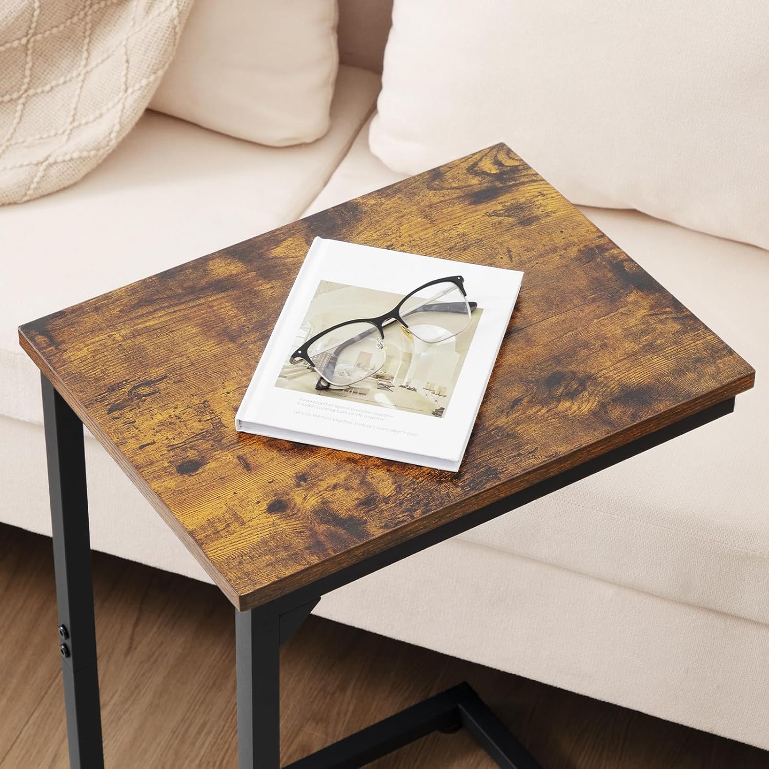 Rustic Brown Slidable C-Shape Side Tables