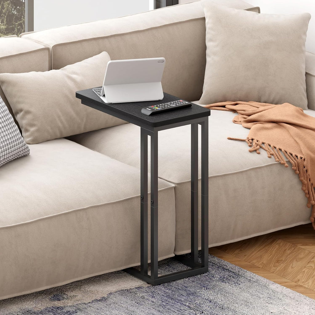 Black Oak Slidable C-Shaped Side Table