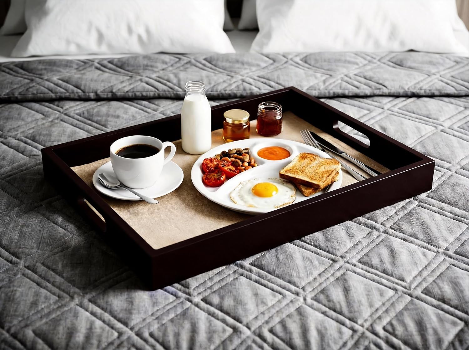 Dark Bamboo Nesting Handle Serving Trays