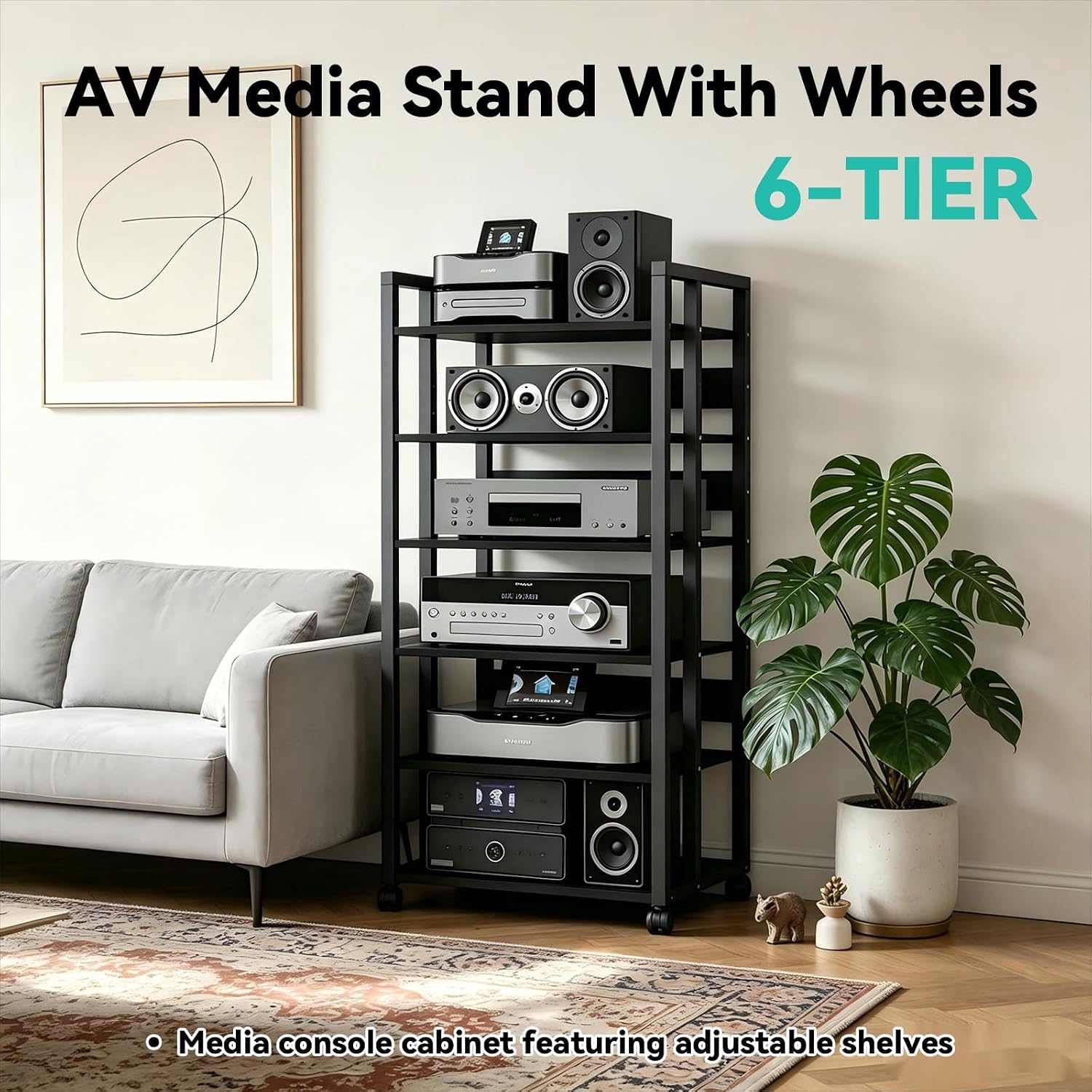 Wheeled Adjustable 6-Tier AV Media Stand
