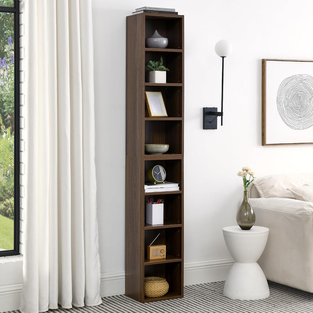 Walnut Slim 8-Tier Media Storage Tower