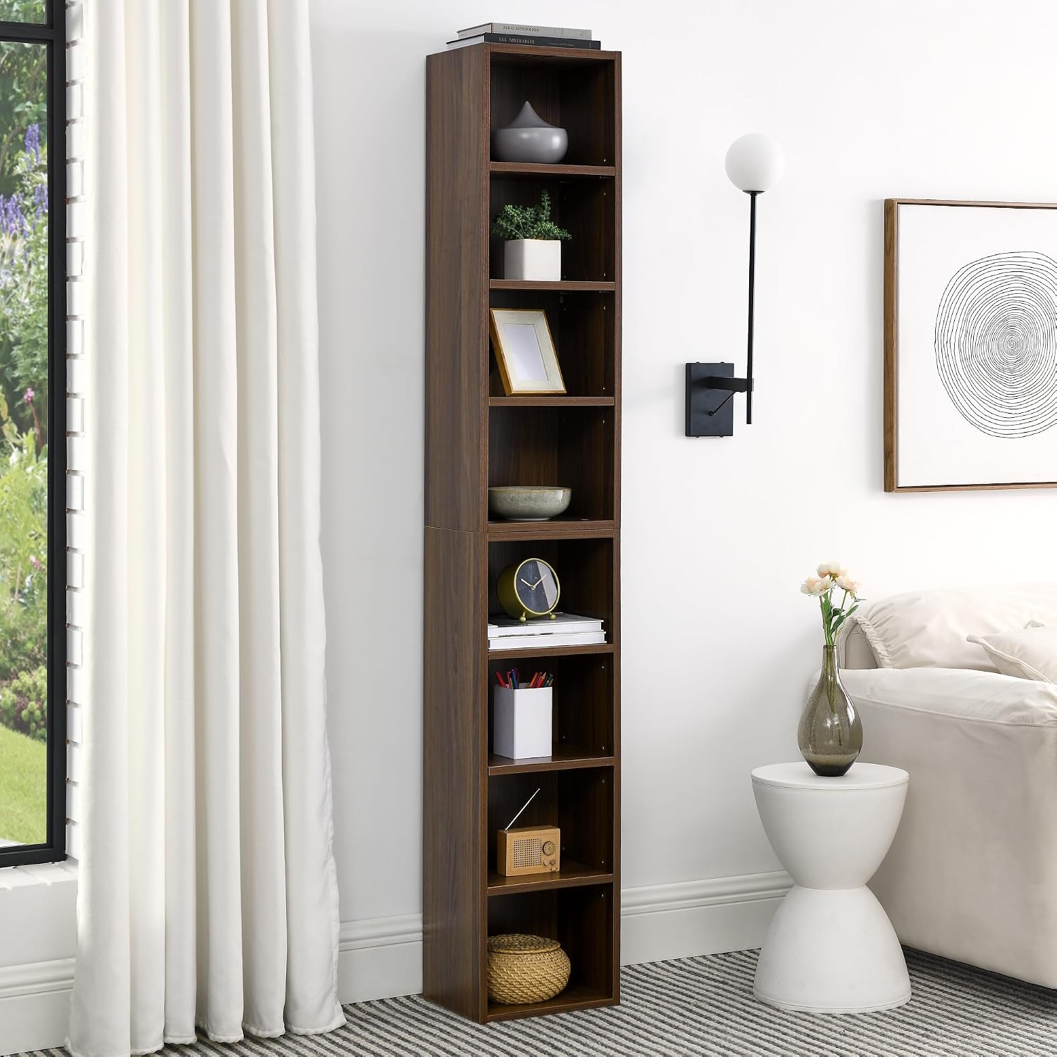 Walnut Slim 8-Tier Media Storage Tower