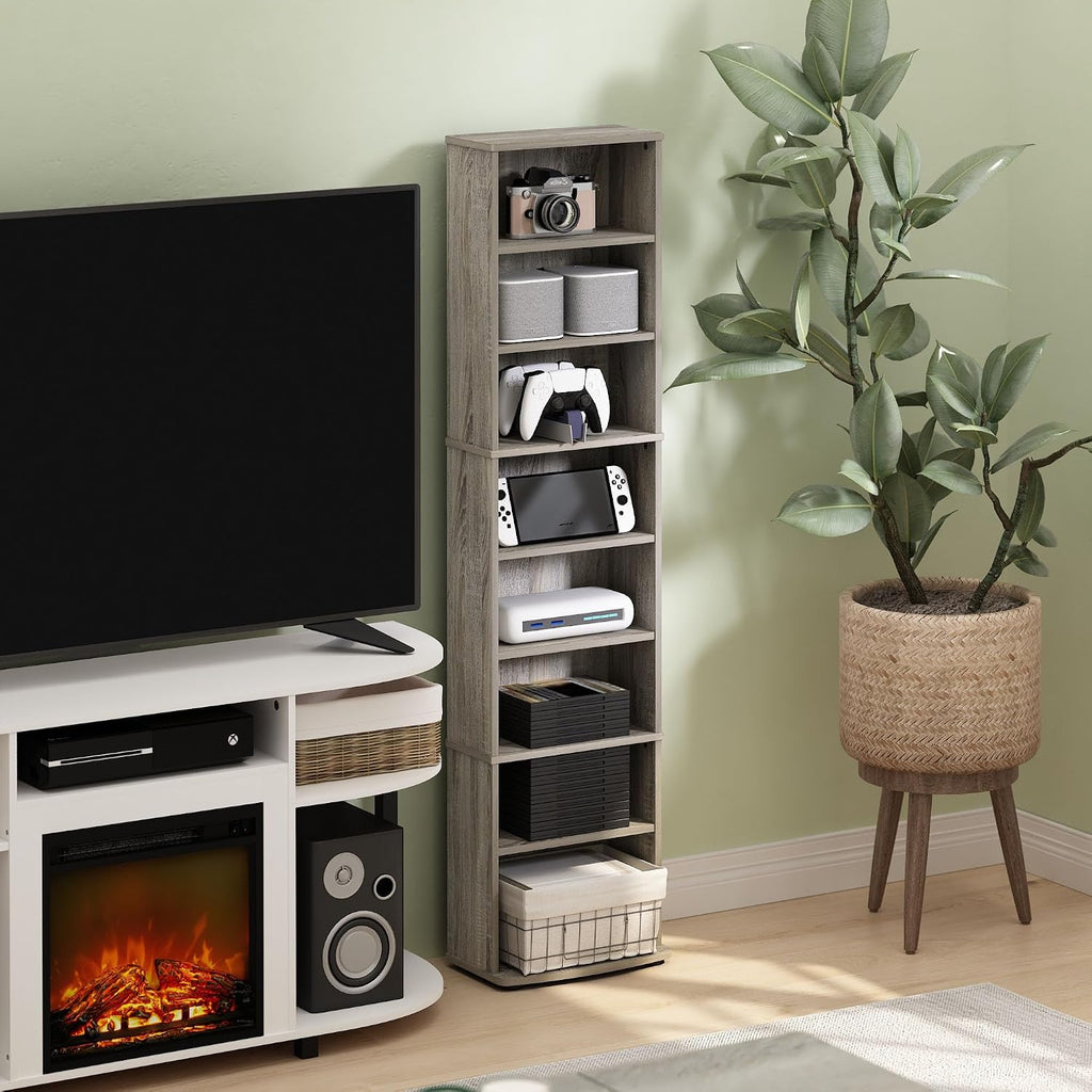 French Oak Slim 8-Tier Media Storage Rack
