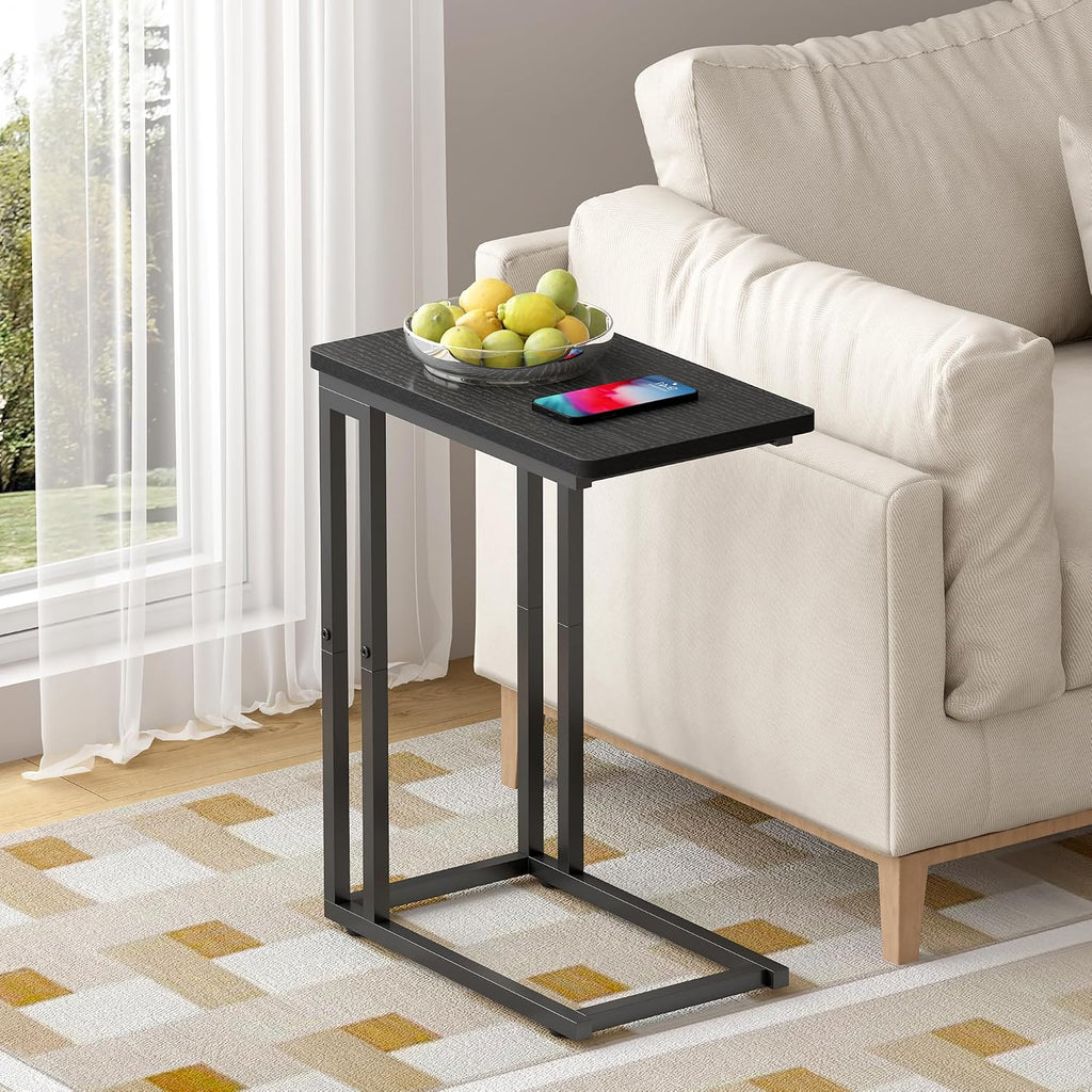 Black Oak Slidable C-Shaped Side Table