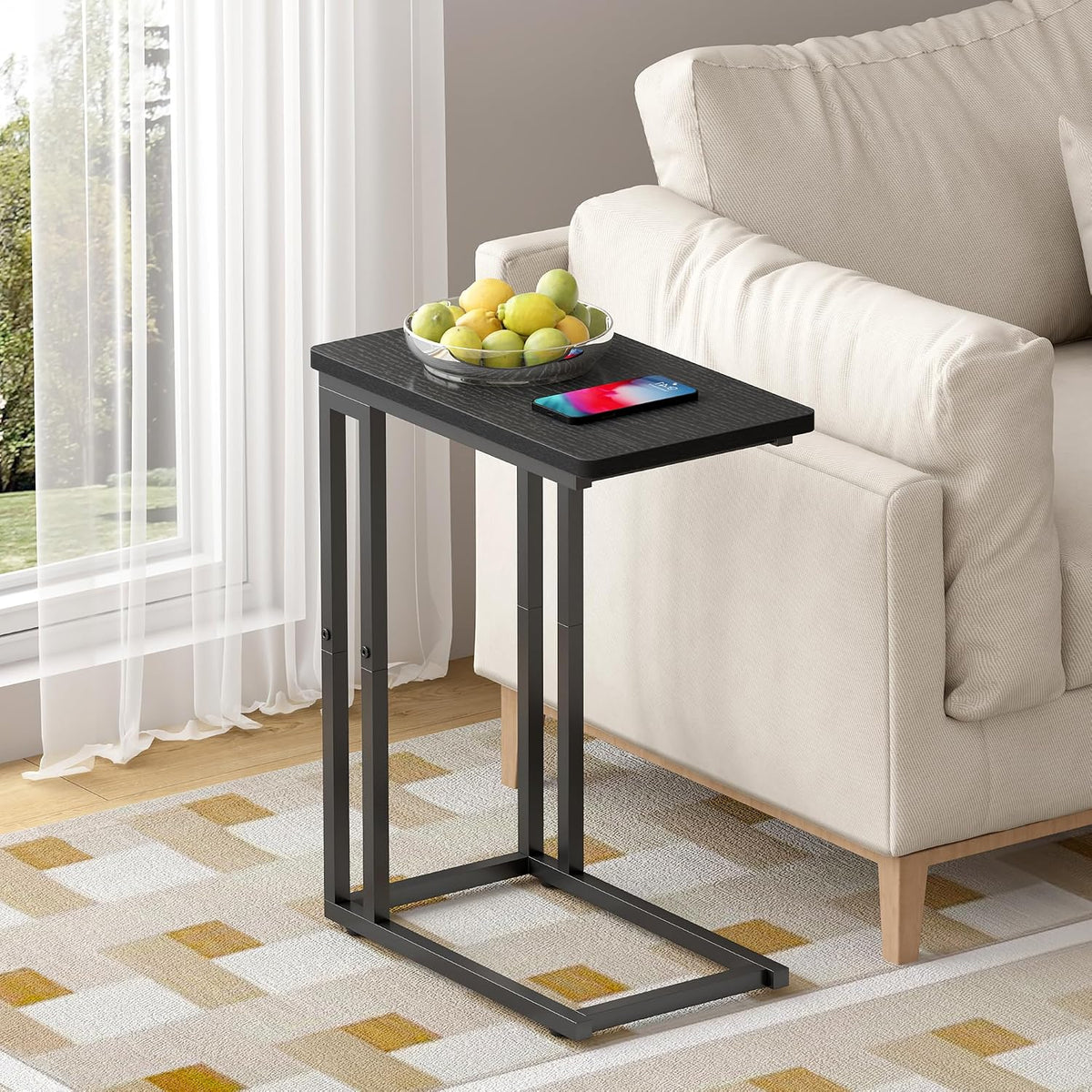 Black Oak Slidable C-Shaped Side Table