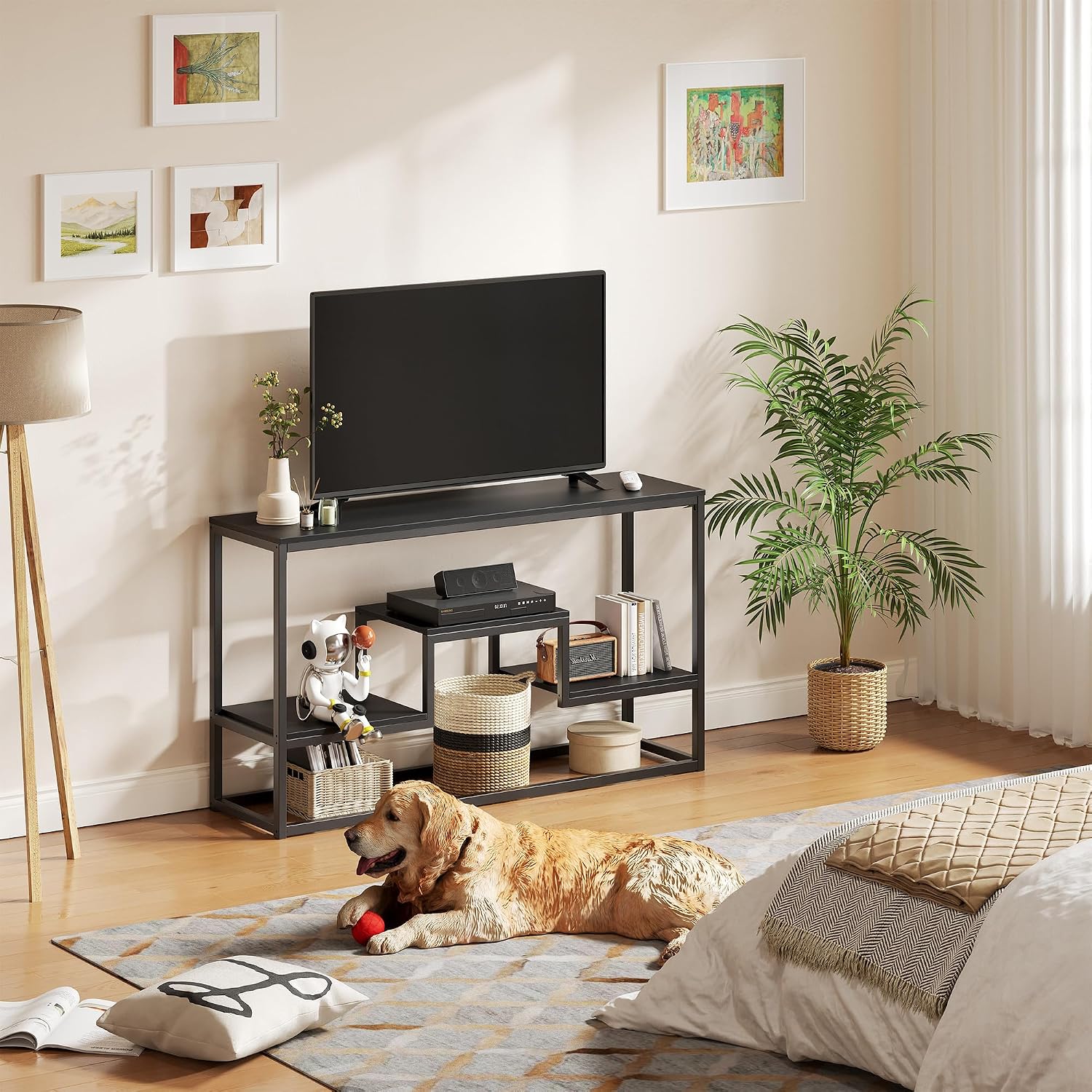 Black 3-Tier Industrial TV Console Stand