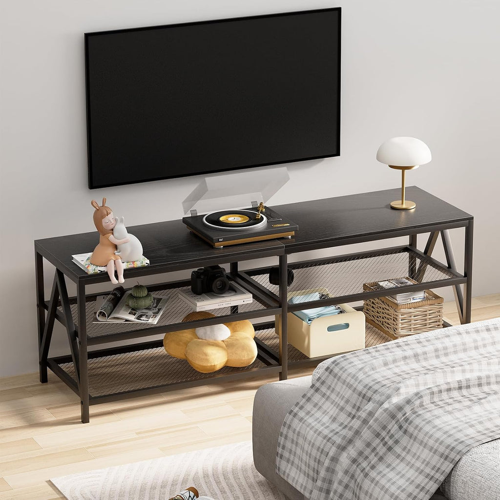 Black 3-Tier Industrial TV Console Stand