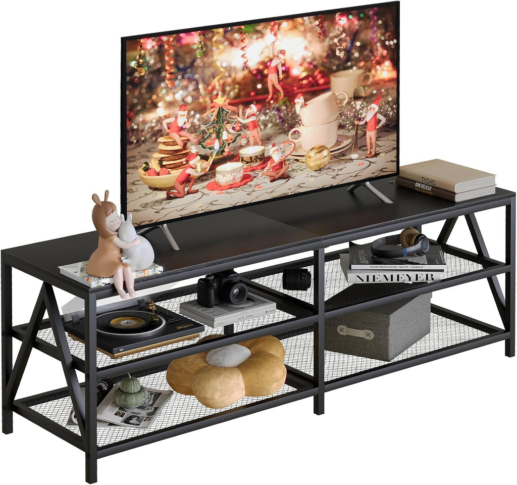Black 3-Tier Industrial TV Console Stand
