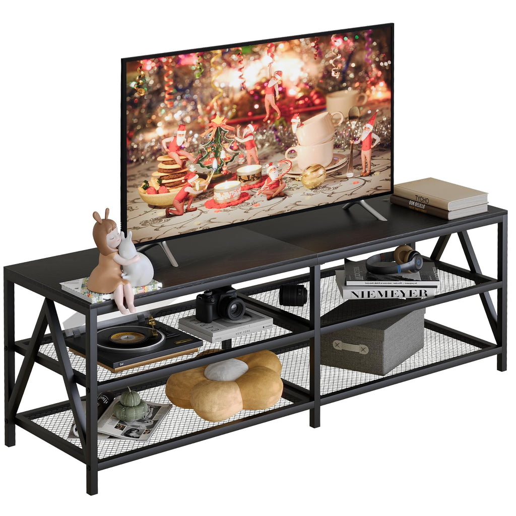 Black 3-Tier Industrial TV Console Stand