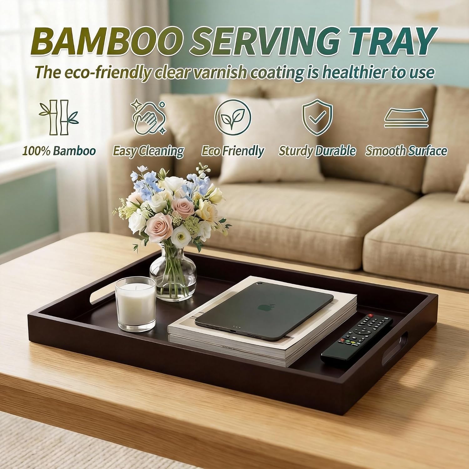 Dark Bamboo Nesting Handle Serving Trays