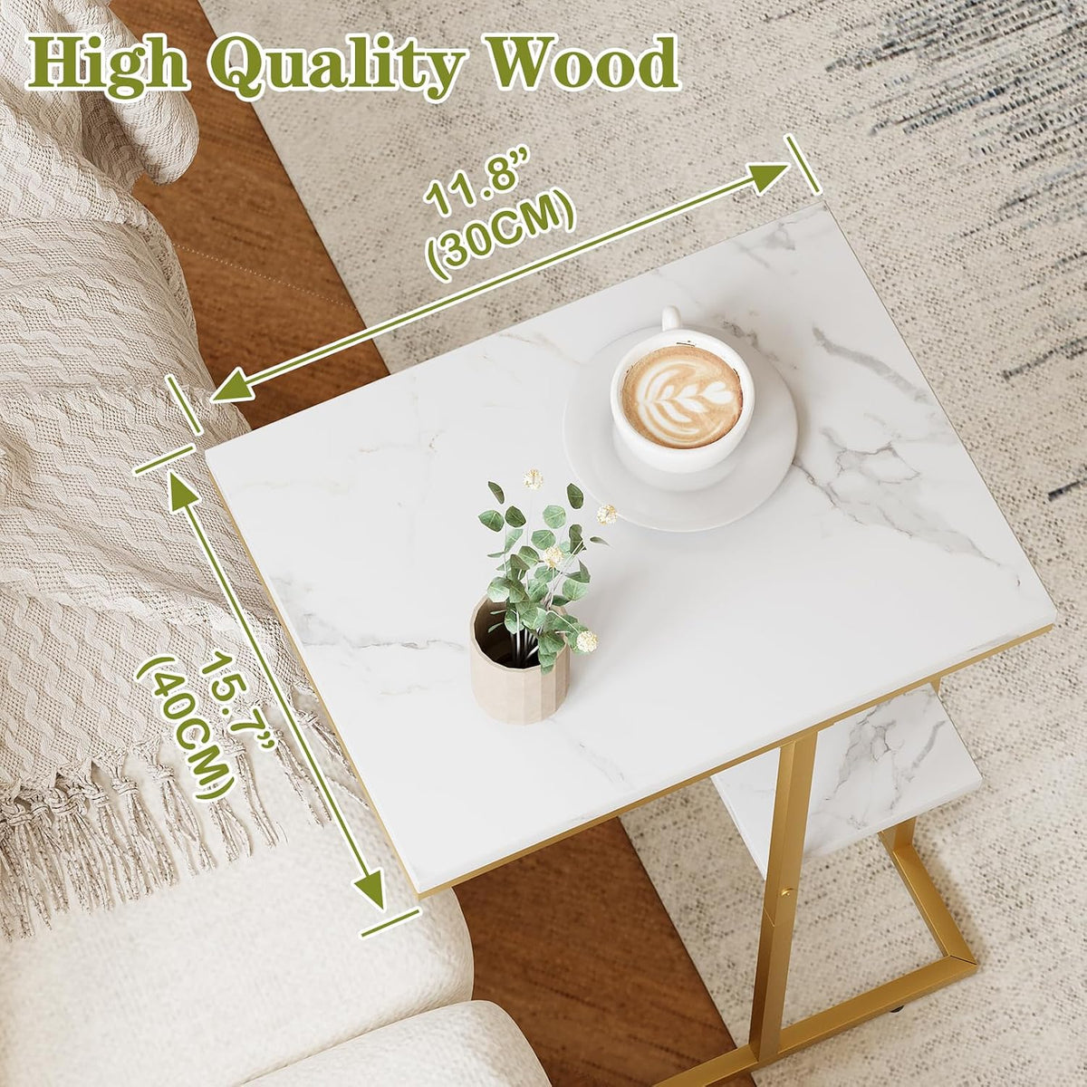 White Gold Slidable C-Shaped Couch Side Table