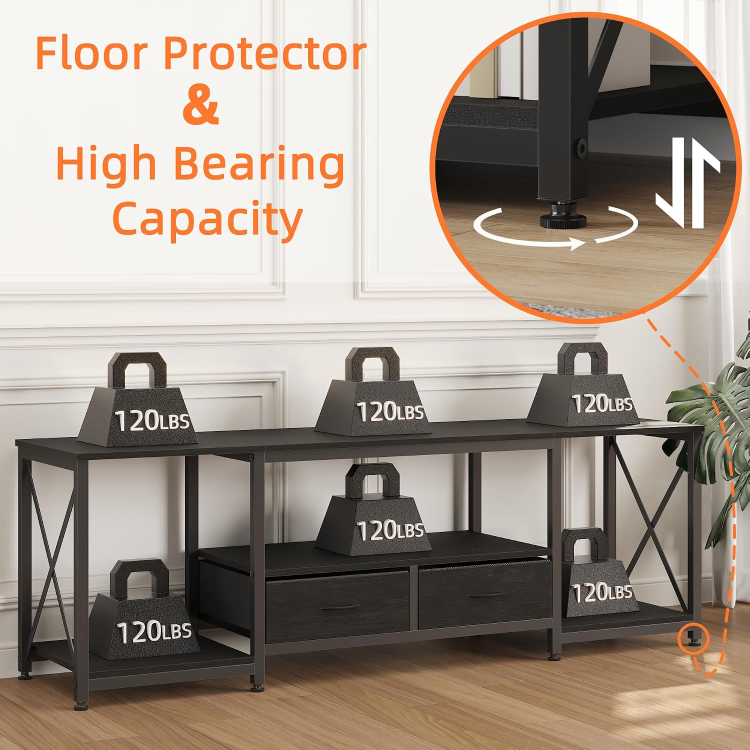 Black Industrial Fabric Drawer TV Stand