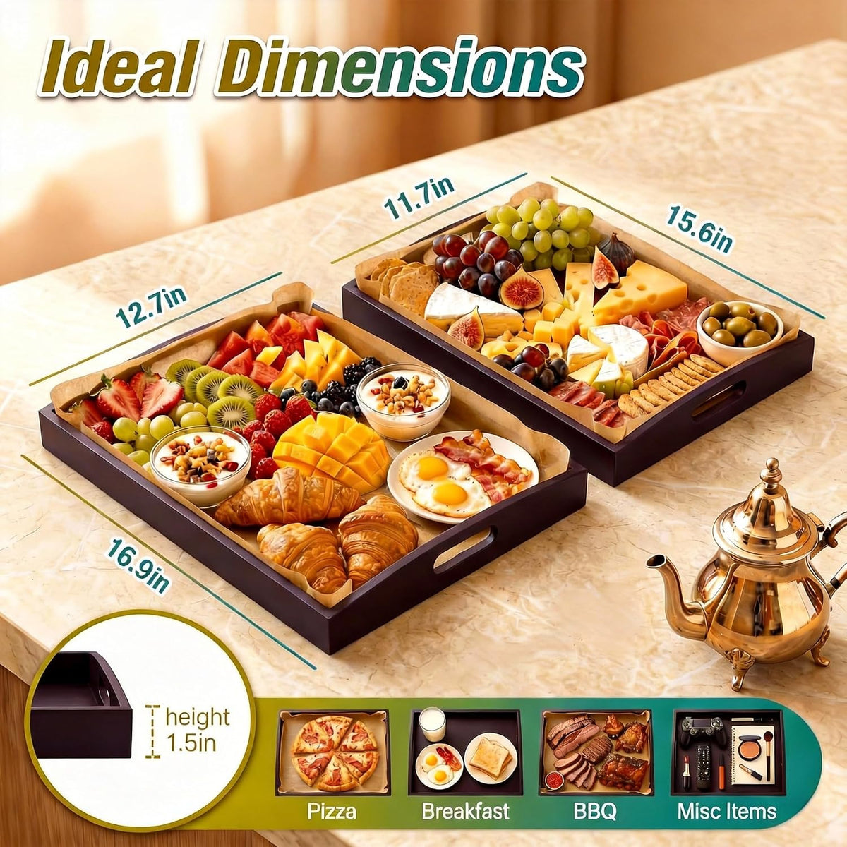 Dark Bamboo Nesting Handle Serving Trays