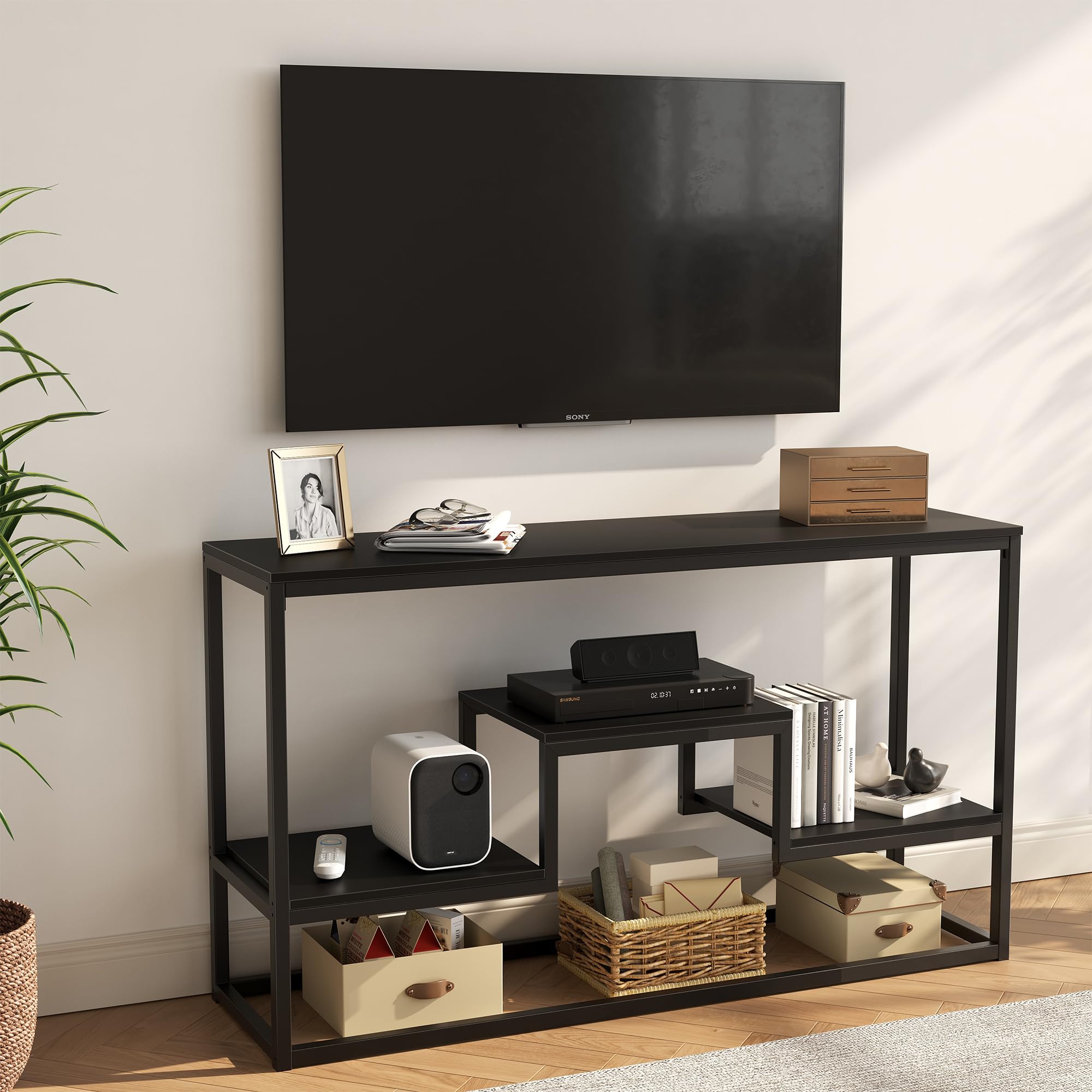 Black 3-Tier Industrial TV Console Stand